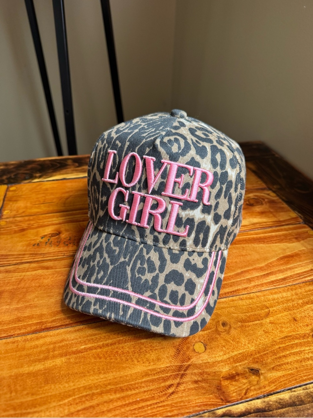 Lover Girl Leopard Print Baseball Cap in Pink and Gray